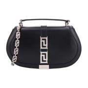 Zwarte leren handtas met La Greca-detail Versace , Black , Dames