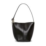 Zwarte Bucket Bag Gehamerd Leer Zilver JW Anderson , Black , Dames