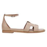 Dames Beige Leren Sandalen Er00115453 Estro , Beige , Dames