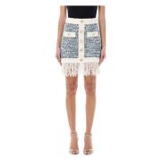 Fringed denim tweed rok Balmain , White , Dames