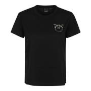 Zwarte Katoenen T-shirt met Logo Borduurwerk Pinko , Black , Dames