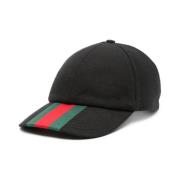 Zwarte Wollen Canvas Web-Streep Hoed Gucci , Black , Heren