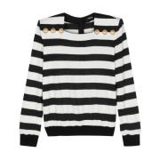 Gestreepte Gebreide Trui Balmain , Black , Dames