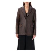 Bruine Leren Blazer Rok Aw24 Ralph Lauren , Brown , Dames