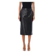 Zwarte Leren Midi Potlood Rok Ralph Lauren , Black , Dames