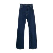 Navy Blauw Katoen Wijde Pijp Broek Carhartt Wip , Blue , Heren