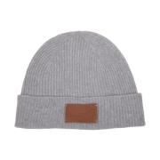 Wol en Leren Beanie Hoed Eleventy , Gray , Unisex