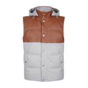 Bi-Materiaal Wol en Leren Vest Eleventy , Multicolor , Heren