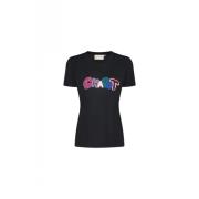 Zwart T-shirt met Ronde Hals en Borduursel Fabienne Chapot , Black , D...