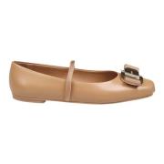 Kameel Leren Ballerina Schoenen Salvatore Ferragamo , Brown , Dames