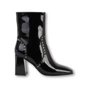 Studded Zwart Leren Enkellaarsje Bibi Lou , Black , Dames