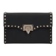 Zwarte leren schoudertas met studs Valentino Garavani , Black , Dames