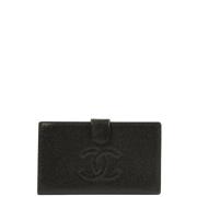 Pre-owned Leather wallets Chanel Vintage , Black , Dames