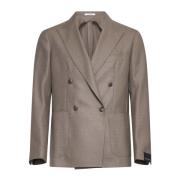 Gestructureerde Wol Double-Breasted Blazer Tagliatore , Brown , Heren