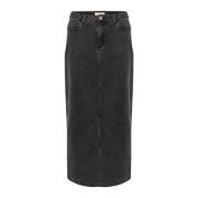 Zwarte Gewassen Denim Rok met Split Cream , Black , Dames