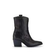 Zwarte Leren Western Stijl Enkellaarzen Gabor , Black , Dames