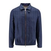 Wol Linnen Zijde Rits Jas Brunello Cucinelli , Blue , Heren