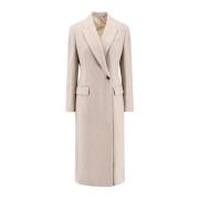 Wollen Dubbelrijige Piek Revers Jas Brunello Cucinelli , Beige , Dames