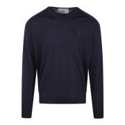 Hart Crew Neck Wollen Trui Ami Paris , Blue , Heren