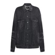 Oversized Unisex Denim Jacket Balenciaga , Gray , Dames