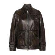 Zwarte Sheepskin Jas met Rivet Details Pinko , Black , Dames