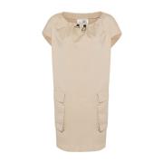 Gabardine Mini Jurk met Gerimpelde Hals MM6 Maison Margiela , Beige , ...