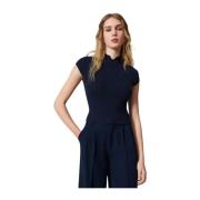 Gebreide Viscose Korte Mouw Trui Twinset , Blue , Dames