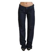 Donkerblauwe Lage Taille Rechte Jeans Exte , Blue , Dames