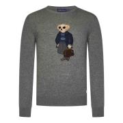 Grijze Cashmere Crewneck Sweater met Polo Bear Patch Ralph Lauren , Gr...