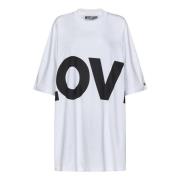 Witte Love Print T-shirt Jurk Moschino , White , Dames