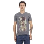 Elegant V-hals T-shirt met Frontprint Trussardi , Gray , Heren