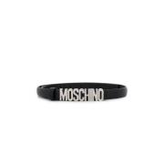 Zwart Logo Plaque Leren Riem Moschino , Black , Dames