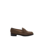 Taupe Suède Loafer met Bruine Leren Hak Parallele , Brown , Dames