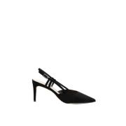 Zwarte Slingback in Suède met Zilveren Gesp Parallele , Black , Dames