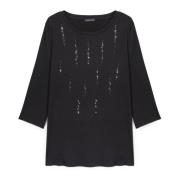 T-shirt met paillettenborduursel Fiorella Rubino , Black , Dames