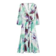 Satin Midi Jurk met Abstract Patroon Motivi , Multicolor , Dames