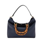 Bamboe Leren Tas Biagini , Blue , Dames