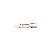 Witte leren sandalen met metalen gesp Poche Paris , Beige , Dames