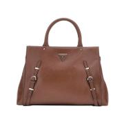 Bruine Leren Schoudertas met Gouden Details Guess , Brown , Dames