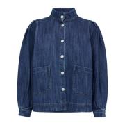 Denimjack met pofmouwen en hoge hals Soaked in Luxury , Blue , Dames