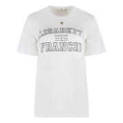 Geribbelde Katoenen Crew-Neck T-Shirt Elisabetta Franchi , White , Dam...