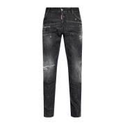 Distressed Skinny Jeans met Logo Detailing Dsquared2 , Black , Heren