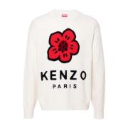 Witte Bloem Motief Wol Trui Kenzo , White , Heren