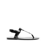 Zwarte Leren Sandalen Saint Laurent , Black , Heren