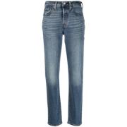 Indigo Blauw Stretch Denim Jeans Levi's , Blue , Dames