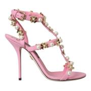 Roze Leren Versierde Hakken Sandalen Dolce & Gabbana , Pink , Dames