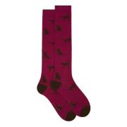 Fuchsia Kattenmotief Lange Katoenen Sokken Gallo , Multicolor , Dames