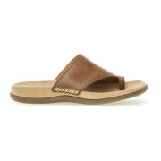 Cognac Leren Teenslipper Sandalen Gabor , Brown , Dames