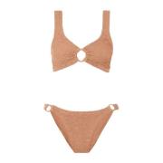 Vintage Ring-Detail Bikini Hunza G , Beige , Dames