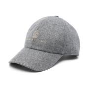 Grijze Wol Logo Hoed Melange Effect Brunello Cucinelli , Gray , Heren